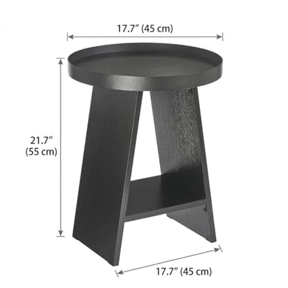 Round End Table with 17.7 inch Tray Top, 2-Tier Side Table with Storage Shelf, Modern Farmhouse Industrial Wood Nightstand for Living Room, Bedroom, Small Spaces (Black) - color: Black