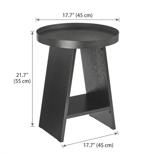 2-Tier Round End Table with 17.7 inch Tray Top, Black | 2-Tier Side Table with Storage Shelf, Modern Farmhouse Industrial Wood Nightstand for Living Room, Bedroom, Small Spaces - color: Black