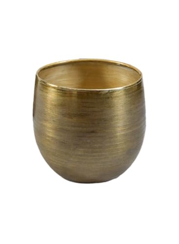 Serene Spaces Living Brass-Toned Aluminum Cachepot Planter, Handcrafted in India, Wedding, Home & Office Decor, Vintage Planter for Indoor Plants, Table Centerpieces, 11" Diameter & 11.5" Tall - size: Small, Single