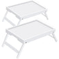 Breakfast Tray with Folding Legs Set of 2, Bamboo Bed Tray Table 15.7" Foldable TV Dinner Tray with Ergonomic Wave Handles for Bed Couch Sofa, Breakfast, Snacks, Coffee, White - color: White, size: Medium