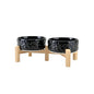 SPUNKYJUNKY Elevated Dog Bowls Ceramic, 5.1'' Dogs and Cat Food Water Bowls Raised with Non-Slip Bamboo Stand for Puppy Small Sized Breed Microwave Dishwasher Safe - 13.5 OZ,Skull Black - color: Black- Skull, size: 5.1 in - 1.7 cups