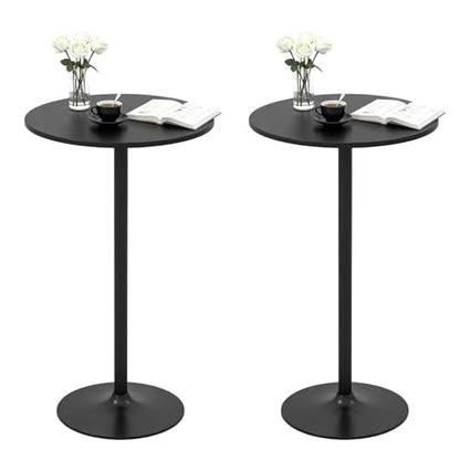 ERGOMASTER Two-in-one Adjustable Height Bar Tables, 24-inch Round Cocktail Table with Sturdy Metal Base, 40"/22" Two Convertible Height High Top Pub Table for Home Bar, Restaurant Bistro (2, Black) - color: Black, size: Diameter：23.99‘’