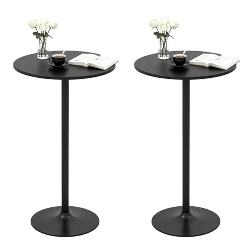 ERGOMASTER Two-in-one Adjustable Height Bar Tables, 24-inch Round Cocktail Table with Sturdy Metal Base, 40"/22" Two Convertible Height High Top Pub Table for Home Bar, Restaurant Bistro (2, Black) - color: Black, size: Diameter：23.99‘’