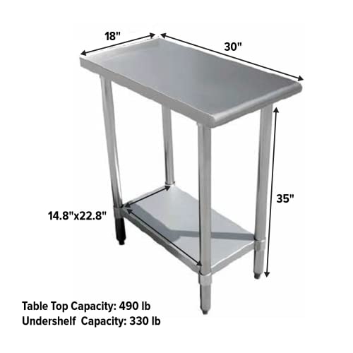 30" x 18" Stainless Steel Prep Table – NSF Certified Heavy Duty Work Table for Home & Commercial Use – Galvanized Undershelf & Legs - size: 18x30