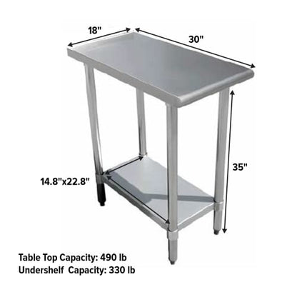 30" x 18" Stainless Steel Prep Table – NSF Certified Heavy Duty Work Table for Home & Commercial Use – Galvanized Undershelf & Legs - size: 18x30