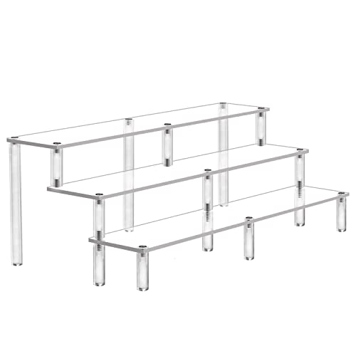AZEAM 15 3/4 Inch Acrylic Riser Display Shelf,3 Tier Display Riser for Figures Display Stand Large Risers for Display Cupcake Perfume Organizer Cologne Makeup Collection Countertop Desktop Tabletop