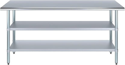 Stainless Steel Work Table with Double Undershelf – Commercial Prep Table for Restaurant, Kitchen, Bakery – NSF Certified (18 x 72) - size: 18x72