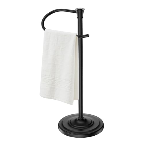 Black Bath Hand Towel Holder Stand,Stainless Steel 16 Inch Free Standing Towel Rack,Heavy Weight Towel Bar for Bathroom Vanity Countertop &Kitchen - color: Black