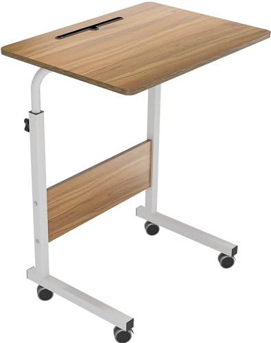 DlandHome Rolling Laptop Desk Stand Up Desk Adjustable Mobile Laptop Desk, 23.6 Inches Medium Size Side Table, Movable w/Tablet Slot & Wheels, Portable Stand for Bed Sofa Oak - color: Oak, size: 23.6 Inch