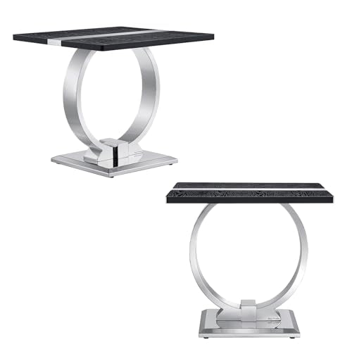 Asday End Table Set of 2, Luxury Side Table Set, Black and Chrome End Table with Polished Stainless Steel Base, Accent Table for Living Room or Bedroom - color: Black and Silver, size: Set of 2