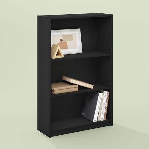 Frei 3-Tier Adjustable Bookcase, Bookshelf, for Living Room and Home Office, Black Oak - color: Black Oak, size: 9.5 (D) x 24.5 (W) x 40.3 (H) inches