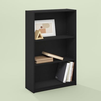 Frei 3-Tier Adjustable Bookcase, Bookshelf, for Living Room and Home Office, Black Oak - color: Black Oak, size: 9.5 (D) x 24.5 (W) x 40.3 (H) inches