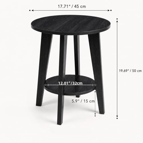 Small Round Side Table-17.7" Cute End Table with 2-Tier Storage | Waterproof Low Nightstand for Kids Room, Nursery, Small Spaces, Plant Stand & Bean Bag (Black) - color: Charcoal Black