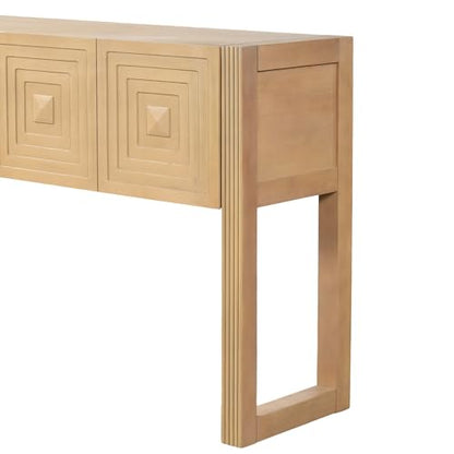 LKTART 55" Carved Console Table with 3 Soft-Close Drawers, Entryway Sofa Table with Fluted Leg,Solid Wood Accent Table for Living Room Hallway,Light Brown - color: Light Brown