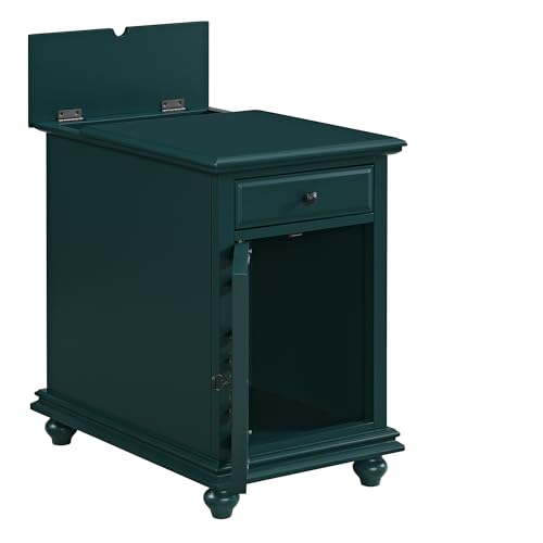 Martin Svensson Home Elegant Chairside End Table with Power — 24″W x 16″D x 25″H, Seamoss Green — Transitional Painted Accent Table with Flip-Top USB Charging, Drawer & Cabinet Storage - color: Seamoss Green