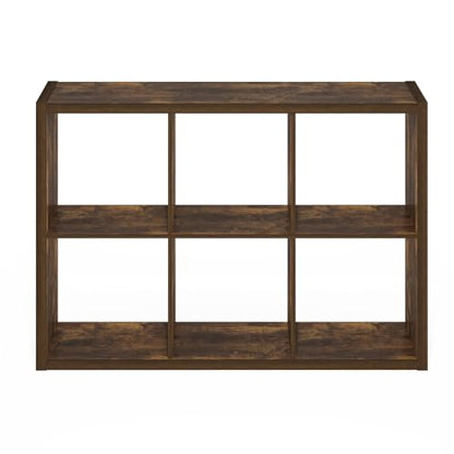 Furinno Cubicle 6-Cube Book Shelf, Extra Thick Frame Bookshelf, Amber Pine | 14.6" x 44" x 30", Horizontally & Vertically Reversible Bookcase with Open Back, for Living Room, Bedroom, Home Office