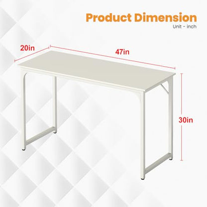 Dkelincs 47 Inch Computer Desk Home Office Desk Gaming Writing Desk Modern Simple Style Study Work Table with Metal Frame, Large Legroom, Adjustable Feet, Water-Resistant, Scratchproof Surface, White - color: White, size: 47 Inch