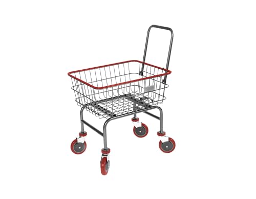 Rolling Laundry Cart with Wheels, Metal Wire Basket, Heavy Duty Utility Cart (RED) - color: Red