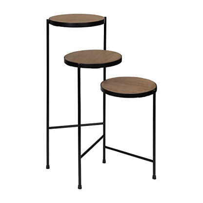 Kate and Laurel Fields Modern Tri-Level Metal and Wood Plant Stand, 17 x 22 x 30, Black and Gold, Decorative Three Tier Plant Stand for Display and Storage