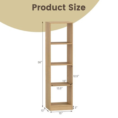Tangkula 4 Cube Bookshelf, Freestanding 5 Tier Open Bookcase, Modern Cube Storage Organizer with Anti-toppling Device, Multipurpose Wooden Display Shelving for Living Room Study Office (1, Natural) - size: Natural