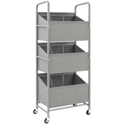 STO STO 3-Tier Vertical Rolling Laundry Hamper, Removable Bags, Gray Faric | 120L Capacity, Space-Saving Vertical Design, Rust-Resistant Steel Frame, Lockable Wheels, Ideal for Apartments & Small Spaces - color: Gray Faric, size: 3-Tier