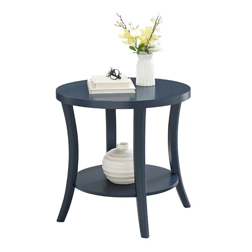 Roundhill Furniture Perth Contemporary Round End Table with Shelf - color: Navy Blue