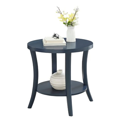 Roundhill Furniture Perth Contemporary Round End Table with Shelf - color: Navy Blue