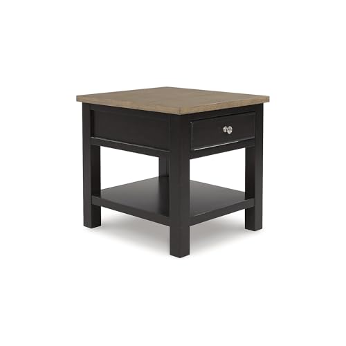 Signature Design by Ashley Drazmine Casual End Table with 1 Lower Shelf, Light Brown & Black - color: Light Brown & Black