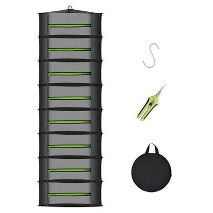 MEKOLIFE 8-Layer Herb Drying Rack Hanging, Large Capacity Mesh Net | 23.62 Inch with Zipper, S-Hooks and Bonus Garden Pruning Shears, for Herbs, Flowers, Plants, Indoor and Outdoor Use - size: 8 Layers