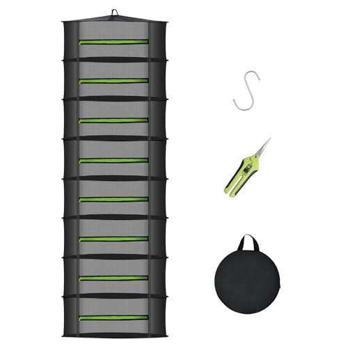 MEKOLIFE 8-Layer Herb Drying Rack Hanging, Large Capacity Mesh Net | 23.62 Inch with Zipper, S-Hooks and Bonus Garden Pruning Shears, for Herbs, Flowers, Plants, Indoor and Outdoor Use - size: 8 Layers
