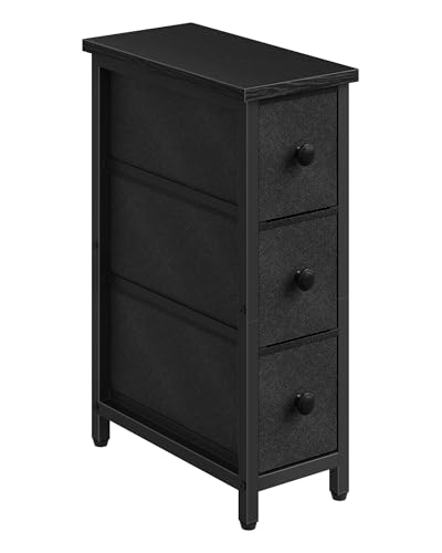 CHOEZON Narrow Side Table with 3 Fabric Drawers, Industrial Slim Bedside Table for Small Spaces, Bedroom, Living Room, Dormitory, Black TBZ09BB - color: Black