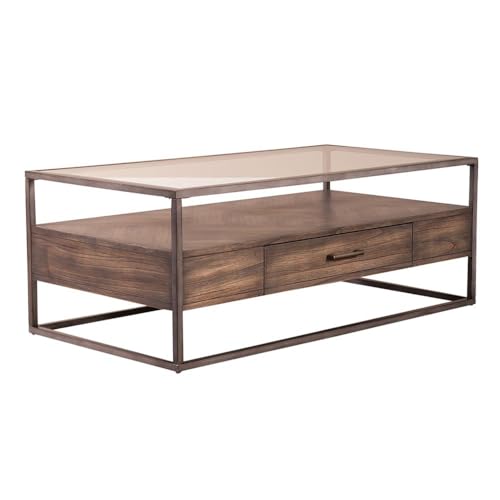 Liberty Furniture Rectangular Cocktail Table in Brown with Beveled Glass Top, Open Shelf Storage, and English Dovetail Construction for Contemporary Living - size: Rectangular Cocktail Table