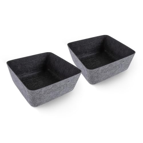Three by Three Seattle Tapered Felt Storage Bins, 2-Pack, 9x9 (Charcoal) | Recycled felt tapered bins; soft non-scratch; 5"x5" fits most drawers; organize desk, office, bathroom, bedroom & entryway - color: Charcoal