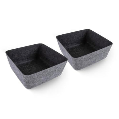 Three by Three Seattle Tapered Felt Storage Bins, 2-Pack, 9x9 (Charcoal) | Recycled felt tapered bins; soft non-scratch; 5"x5" fits most drawers; organize desk, office, bathroom, bedroom & entryway - color: Charcoal