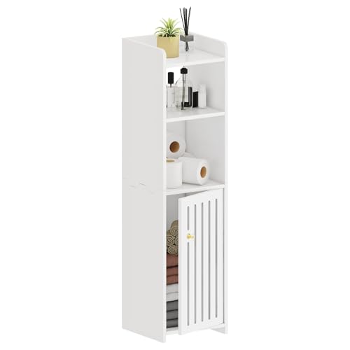 4-Tier Narrow Bathroom Cabinet, 7.9" W X 31.5" H | White PVC Material, Rack, Holder, Fits Small Spaces, for Toilet Side, Laundry Room, Kitchen, Easy Assembly - size: 7.9"D x 7.9"W x 31.5"H