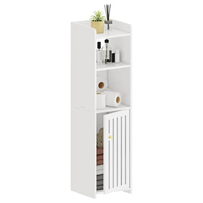 4-Tier Narrow Bathroom Cabinet, 7.9" W X 31.5" H | White PVC Material, Rack, Holder, Fits Small Spaces, for Toilet Side, Laundry Room, Kitchen, Easy Assembly - size: 7.9"D x 7.9"W x 31.5"H