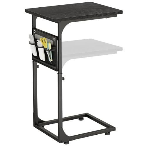 Fixwal C Shaped End Table Adjustable Height Side Table for Couch, TV Tray with Storage Bag Slide Under Sofa Small Tables for Living Room, Bedroom & Office, Black - color: Black, style: Long Board
