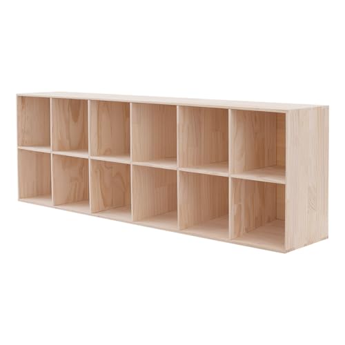 Wooden 12 Cube Shelf Bookcase, Floorstanding Bookshelf with Open Compartments & Back Panel 70.87x11.81x23.62 Inch, Solid Wood Cube Storage Organizer for Living Room, Bedroom (12 Cube) - size: 12 Cube