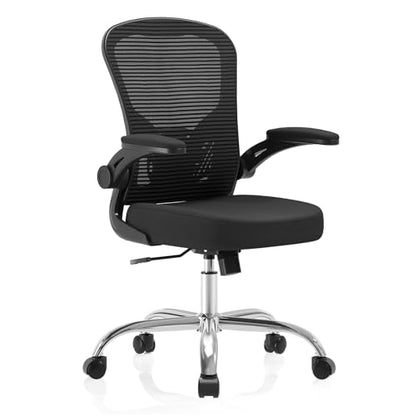 Office Chair, Ergonomic Desk Chairs 330LBS Capacity High Back Mesh Computer Chair with Flip-up Armrests, Comfy Work Chair with Adjustable Lumbar Support, Rolling Chair - color: Black-chrome
