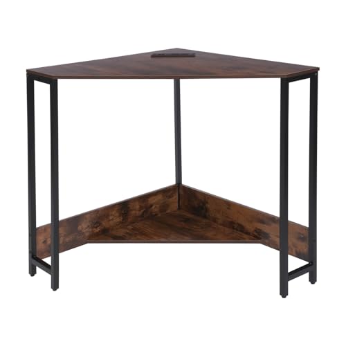 Corner Desk Small Desk with Outlets Corner Table for Small Space, Corner Computer Desk with USB,Brown