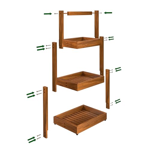 3-Tier Teak Shower Caddy, Bathroom Organizer with Towel Rack | Three-Tier Teak Organizer Keeps Toiletries, Towels and Toilet Paper within Reach, with a Stable Non-slip Base. - size: 3 Tier