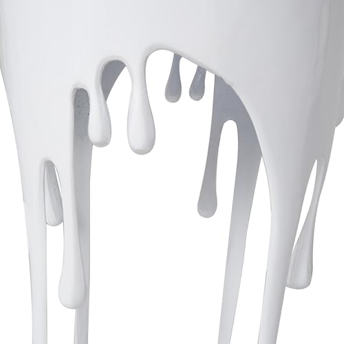 Deco 79 Aluminum Metal End Table with Abstract Drip Design, White Side Table, Accent Melting Legs and Black Glass Top, 16" x 16" x 25", White - color: White