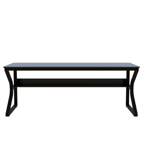 OSCHF Extra Long Desk with Bookshelf - 71" Double Long Writing Table for 2-Person Workstation, Modern Study Work Computer Desk for Home and Office, Black | Double Long Writing Table, Space-saving, 2-Person Workstation, Modern Study Work Computer Desk, Sui