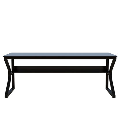 OSCHF Extra Long Desk with Bookshelf - 71" Double Long Writing Table for 2-Person Workstation, Modern Study Work Computer Desk for Home and Office, Black | Double Long Writing Table, Space-saving, 2-Person Workstation, Modern Study Work Computer Desk, Sui