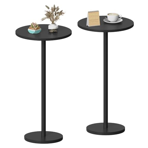 Round Small Side Table Set of 2, Drink Tables for Small Spaces Pedestal Side Table Black for Sofa, Circle End Tables for Living Room, Bedroom and Balconty - color: Black 2 Pack