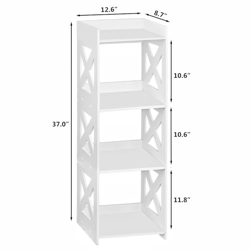 4-Tier Narrow Corner Bathroom Floor Stand, Waterproof PVC, White | Storage Shelf, Rack, Holder, Fits Tight Spaces, for Toilet Side, Laundry, Shower, Kitchen Spice Rack, Easy to Clean, 37”H - size: 4 Tier