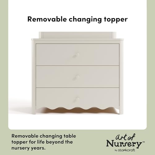 Storkcraft Casablanca 3 Drawer Chest with Changing Topper, Frosted Oat | GREENGUARD Gold Certified Wood Dresser for Nursery & Kids Bedroom, Safety Interlocking Drawer System, Removable Topper - color: Frosted Oat, style: 3 Drawer Dresser