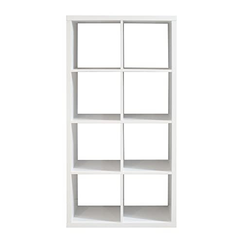 8 Cube Storage Organizer, Wood Smart Cube Shelf with 4 Opened Shelves, Vertical or Horizontal Bookcase, Open Bookshelf for Bedroom, Living Room, Office (White)