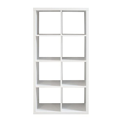 8 Cube Storage Organizer, Wood Smart Cube Shelf with 4 Opened Shelves, Vertical or Horizontal Bookcase, Open Bookshelf for Bedroom, Living Room, Office (White)