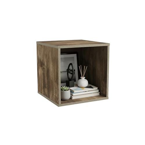 Lavish Home Cube Storage Organizer – Modular Stackable Bookshelf, Customizable Cube Shelf Bookcase, Nightstand or End Table for Living Room, Bedroom, Dorm (Gray Woodgrain)